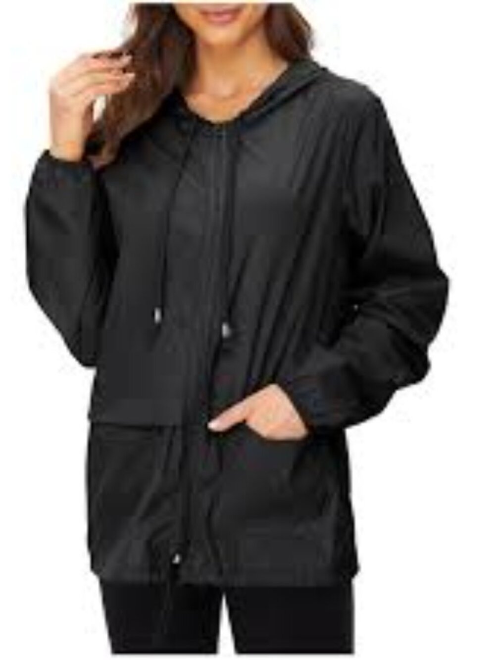 Black Hooded Lightweight Rain Jacket